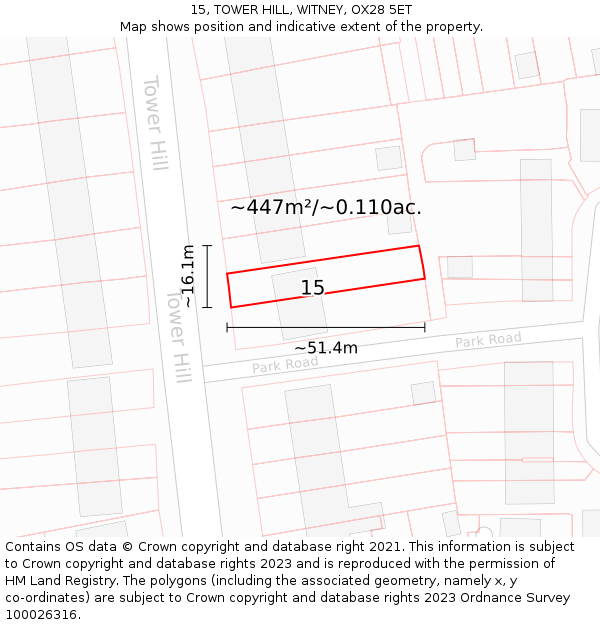 15, TOWER HILL, WITNEY, OX28 5ET: Plot and title map