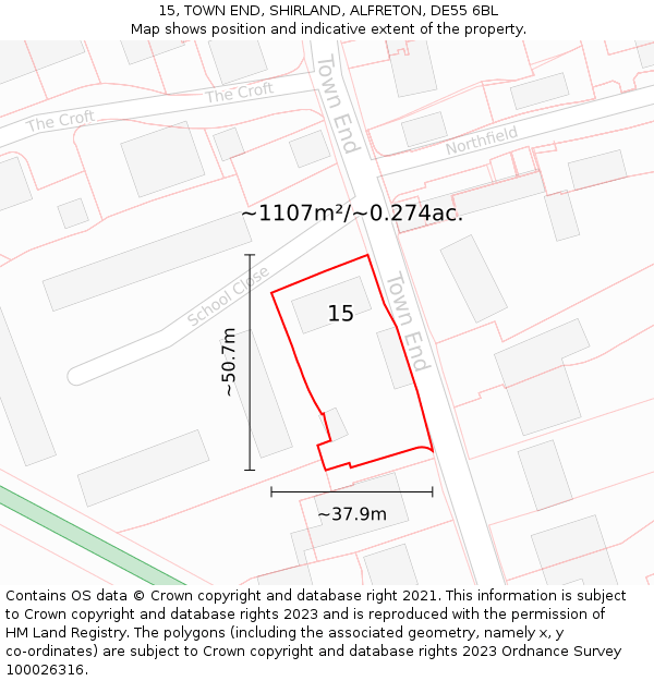 15, TOWN END, SHIRLAND, ALFRETON, DE55 6BL: Plot and title map