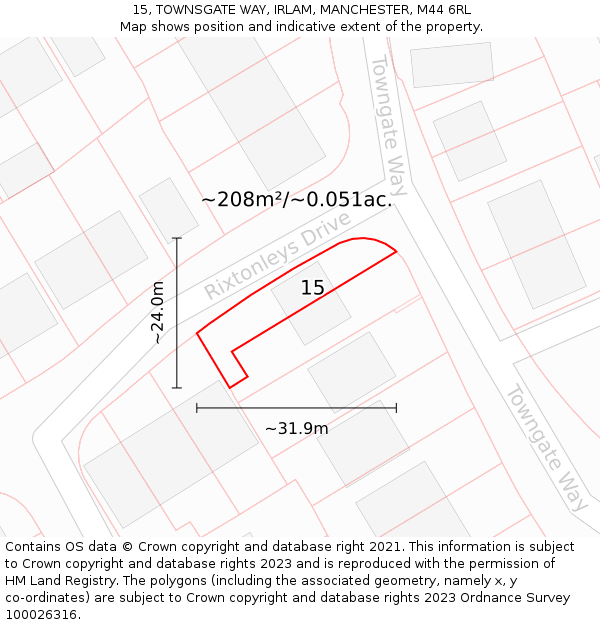 15, TOWNSGATE WAY, IRLAM, MANCHESTER, M44 6RL: Plot and title map