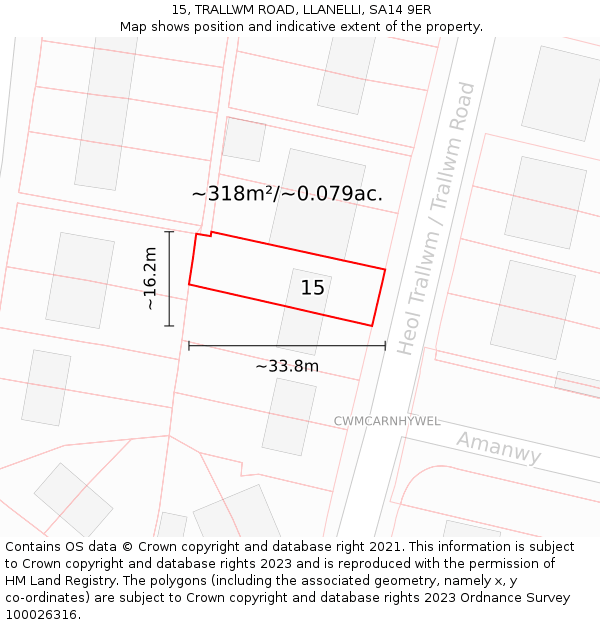 15, TRALLWM ROAD, LLANELLI, SA14 9ER: Plot and title map