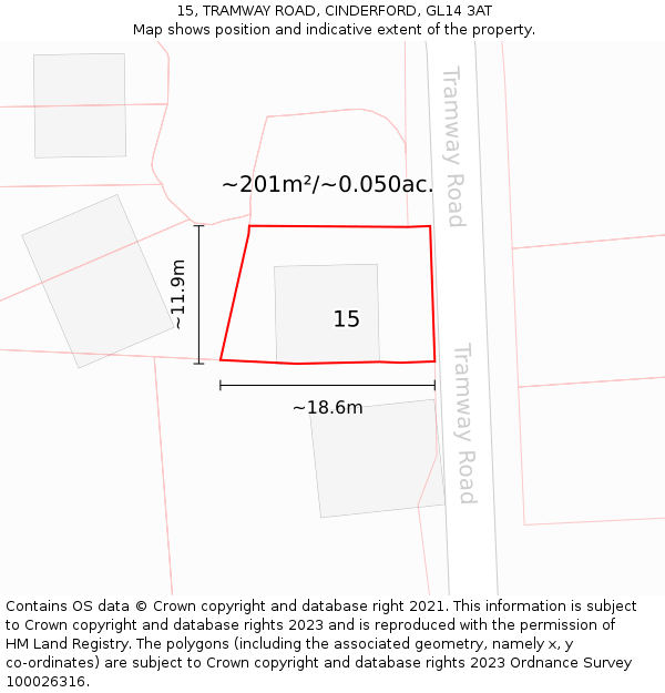 15, TRAMWAY ROAD, CINDERFORD, GL14 3AT: Plot and title map