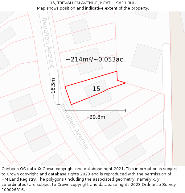 15, TREVALLEN AVENUE, NEATH, SA11 3UU: Plot and title map