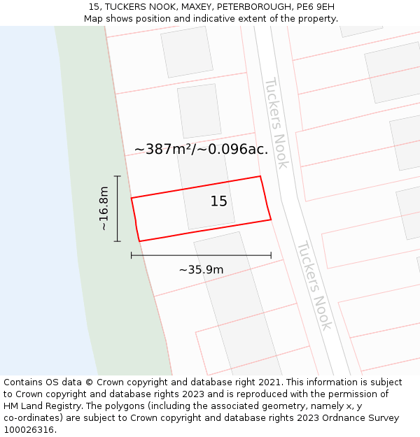 15, TUCKERS NOOK, MAXEY, PETERBOROUGH, PE6 9EH: Plot and title map