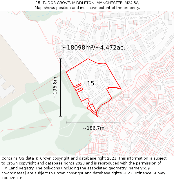 15, TUDOR GROVE, MIDDLETON, MANCHESTER, M24 5AJ: Plot and title map