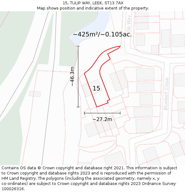 15, TULIP WAY, LEEK, ST13 7AX: Plot and title map