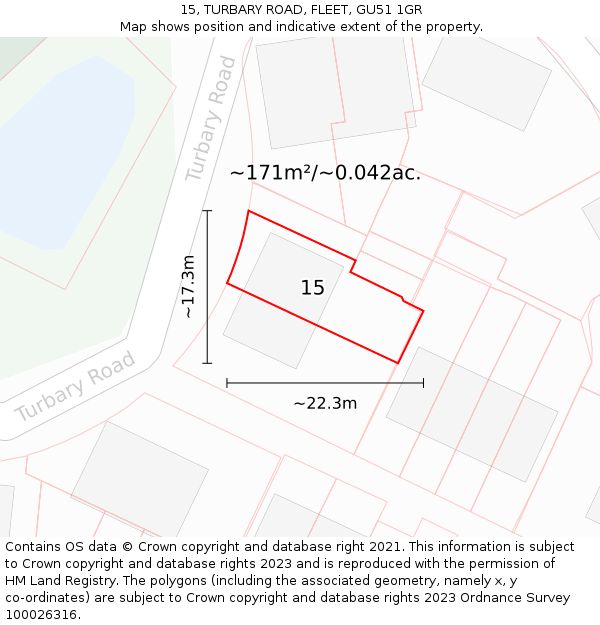 15, TURBARY ROAD, FLEET, GU51 1GR: Plot and title map