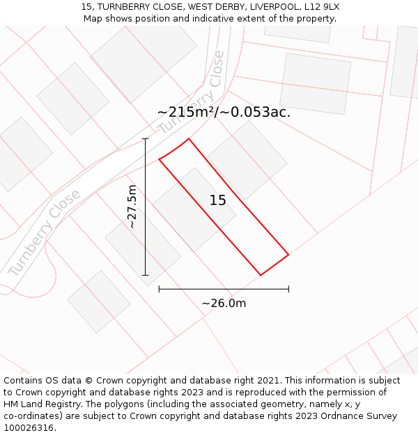 15, TURNBERRY CLOSE, WEST DERBY, LIVERPOOL, L12 9LX: Plot and title map