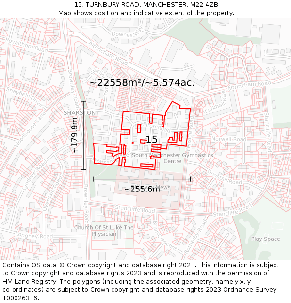 15, TURNBURY ROAD, MANCHESTER, M22 4ZB: Plot and title map