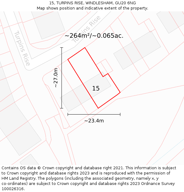 15, TURPINS RISE, WINDLESHAM, GU20 6NG: Plot and title map