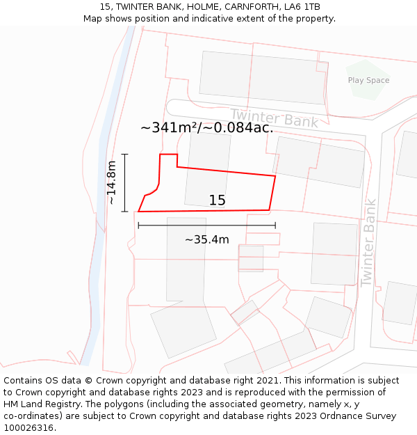 15, TWINTER BANK, HOLME, CARNFORTH, LA6 1TB: Plot and title map