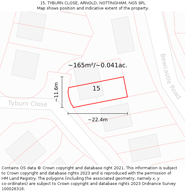 15, TYBURN CLOSE, ARNOLD, NOTTINGHAM, NG5 9PL: Plot and title map