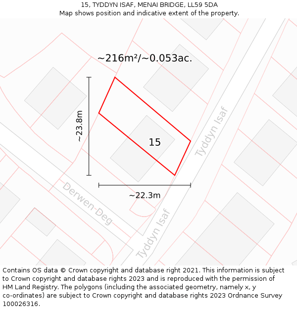 15, TYDDYN ISAF, MENAI BRIDGE, LL59 5DA: Plot and title map