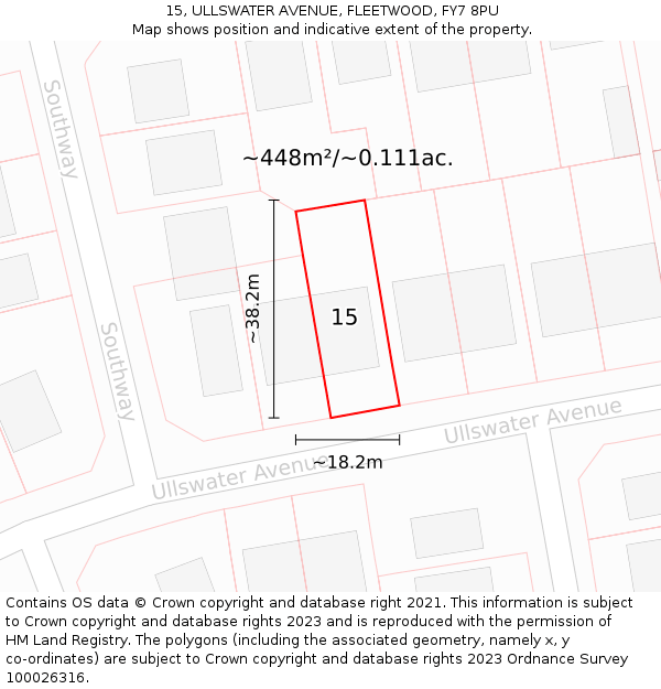 15, ULLSWATER AVENUE, FLEETWOOD, FY7 8PU: Plot and title map