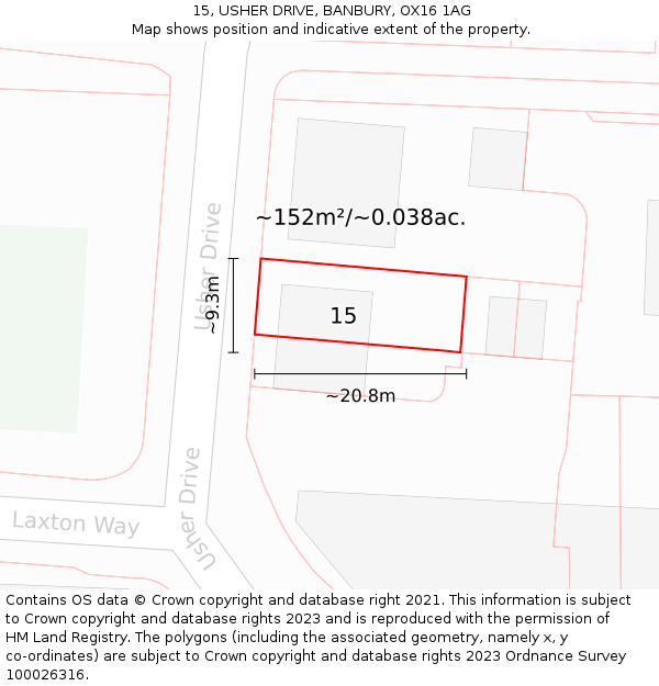 15, USHER DRIVE, BANBURY, OX16 1AG: Plot and title map