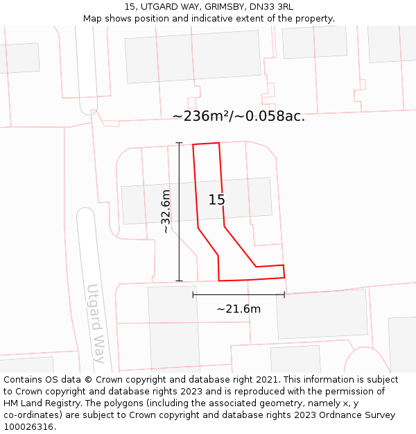 15, UTGARD WAY, GRIMSBY, DN33 3RL: Plot and title map