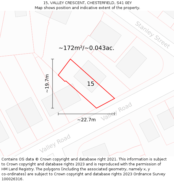 15, VALLEY CRESCENT, CHESTERFIELD, S41 0EY: Plot and title map