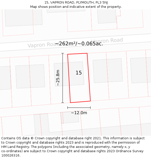 15, VAPRON ROAD, PLYMOUTH, PL3 5NJ: Plot and title map