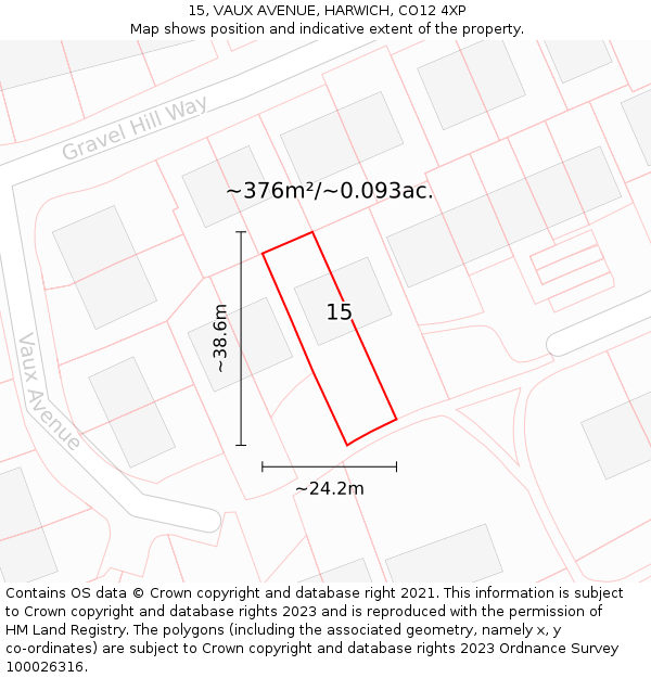 15, VAUX AVENUE, HARWICH, CO12 4XP: Plot and title map