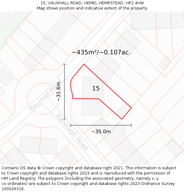 15, VAUXHALL ROAD, HEMEL HEMPSTEAD, HP2 4HW: Plot and title map