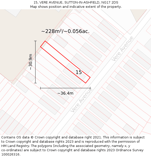 15, VERE AVENUE, SUTTON-IN-ASHFIELD, NG17 2DS: Plot and title map