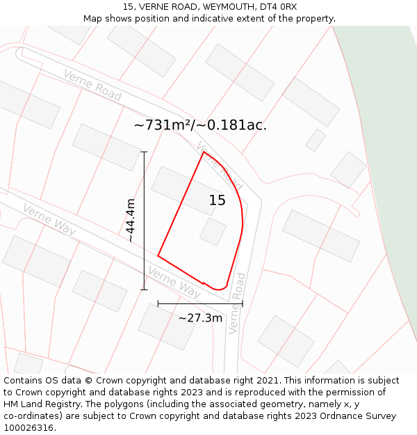 15, VERNE ROAD, WEYMOUTH, DT4 0RX: Plot and title map