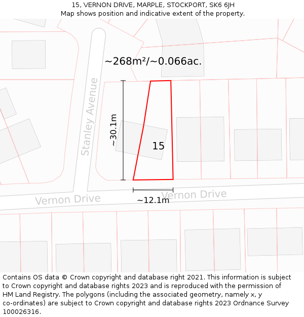 15, VERNON DRIVE, MARPLE, STOCKPORT, SK6 6JH: Plot and title map