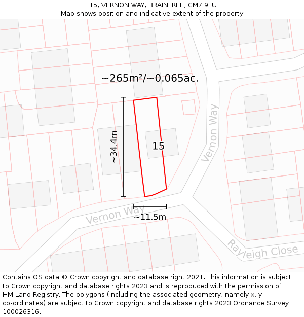 15, VERNON WAY, BRAINTREE, CM7 9TU: Plot and title map