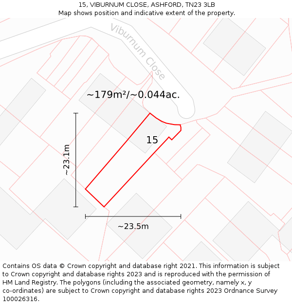 15, VIBURNUM CLOSE, ASHFORD, TN23 3LB: Plot and title map