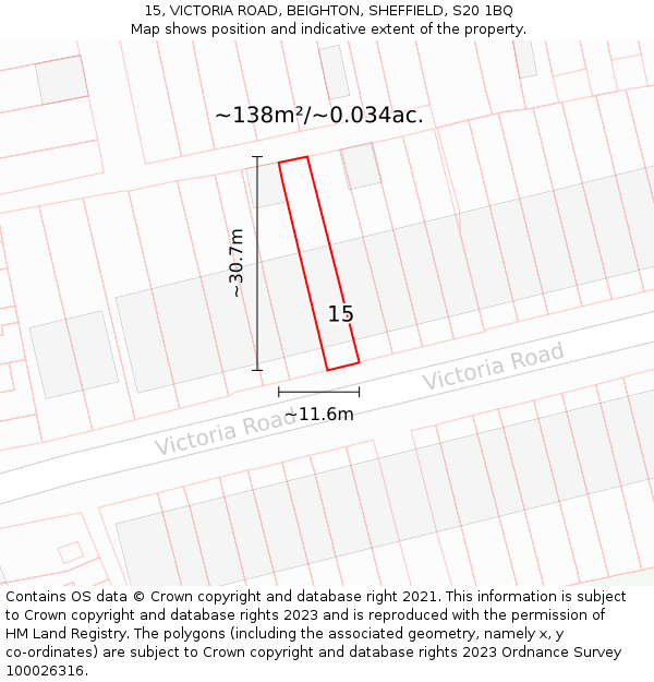 15, VICTORIA ROAD, BEIGHTON, SHEFFIELD, S20 1BQ: Plot and title map