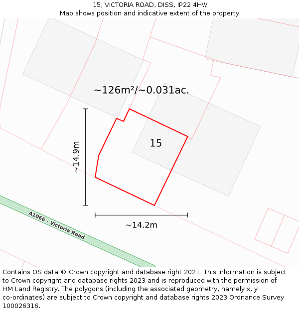 15, VICTORIA ROAD, DISS, IP22 4HW: Plot and title map