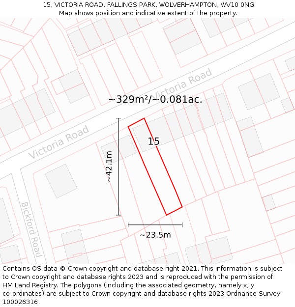 15, VICTORIA ROAD, FALLINGS PARK, WOLVERHAMPTON, WV10 0NG: Plot and title map