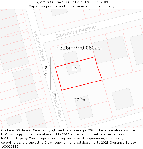 15, VICTORIA ROAD, SALTNEY, CHESTER, CH4 8ST: Plot and title map