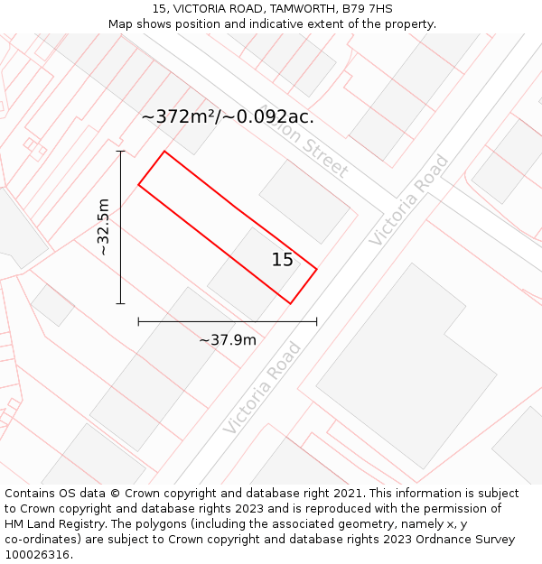 15, VICTORIA ROAD, TAMWORTH, B79 7HS: Plot and title map