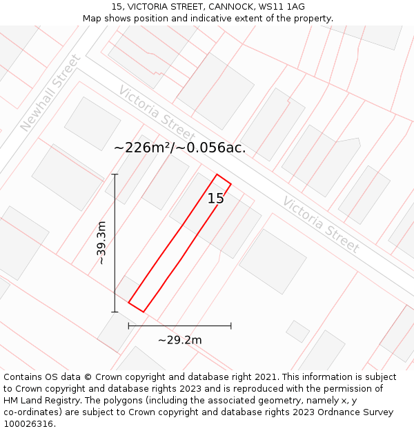 15, VICTORIA STREET, CANNOCK, WS11 1AG: Plot and title map