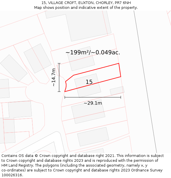 15, VILLAGE CROFT, EUXTON, CHORLEY, PR7 6NH: Plot and title map