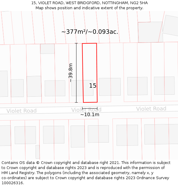 15, VIOLET ROAD, WEST BRIDGFORD, NOTTINGHAM, NG2 5HA: Plot and title map