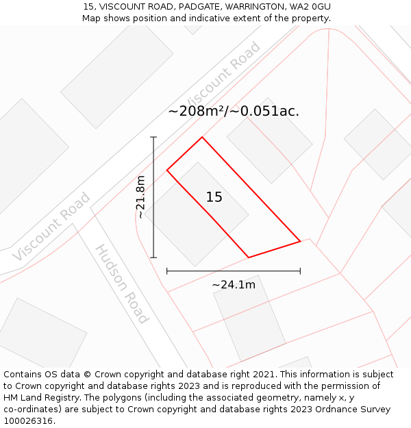 15, VISCOUNT ROAD, PADGATE, WARRINGTON, WA2 0GU: Plot and title map