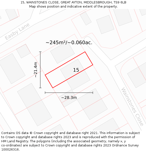 15, WAINSTONES CLOSE, GREAT AYTON, MIDDLESBROUGH, TS9 6LB: Plot and title map