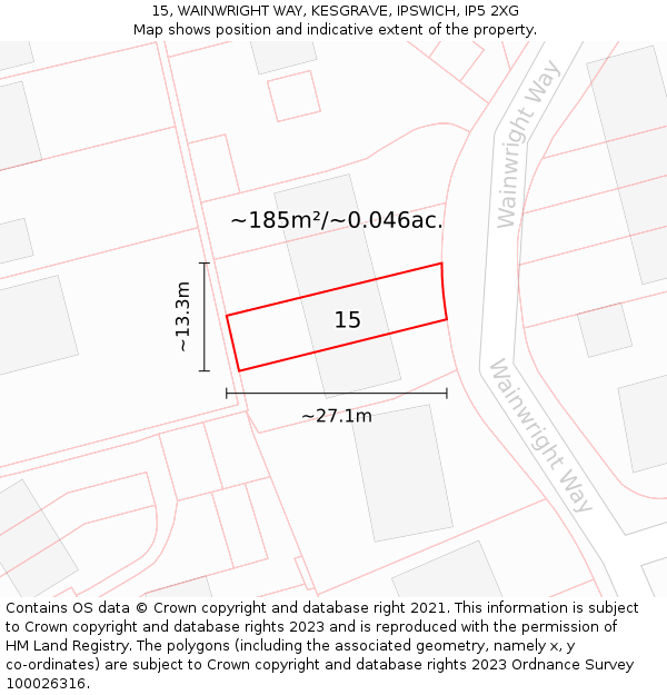 15, WAINWRIGHT WAY, KESGRAVE, IPSWICH, IP5 2XG: Plot and title map