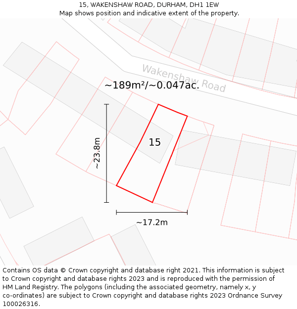 15, WAKENSHAW ROAD, DURHAM, DH1 1EW: Plot and title map