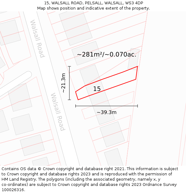 15, WALSALL ROAD, PELSALL, WALSALL, WS3 4DP: Plot and title map