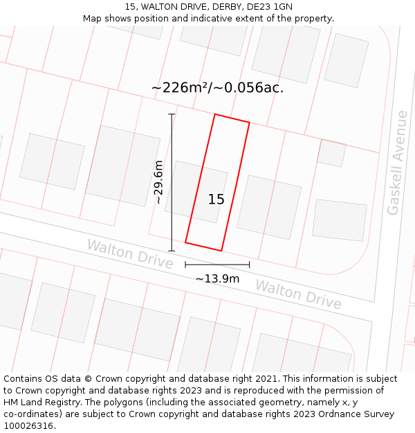 15, WALTON DRIVE, DERBY, DE23 1GN: Plot and title map