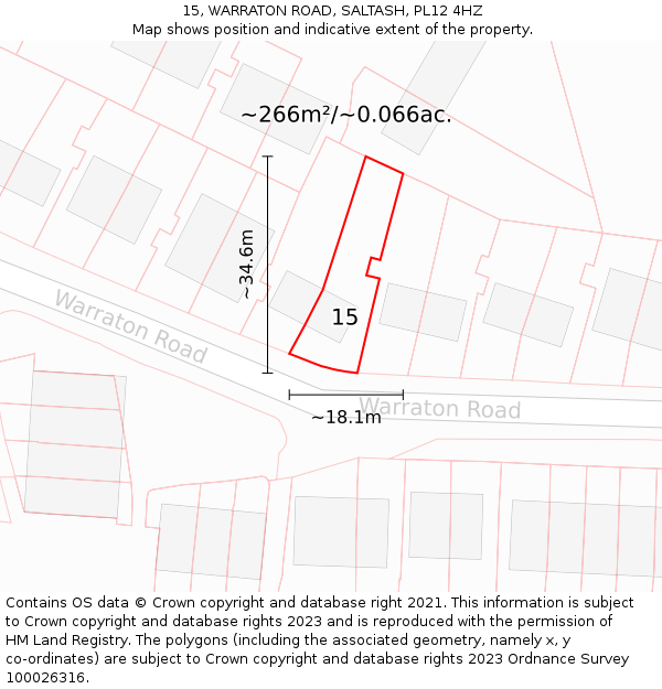 15, WARRATON ROAD, SALTASH, PL12 4HZ: Plot and title map