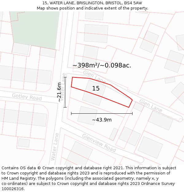 15, WATER LANE, BRISLINGTON, BRISTOL, BS4 5AW: Plot and title map