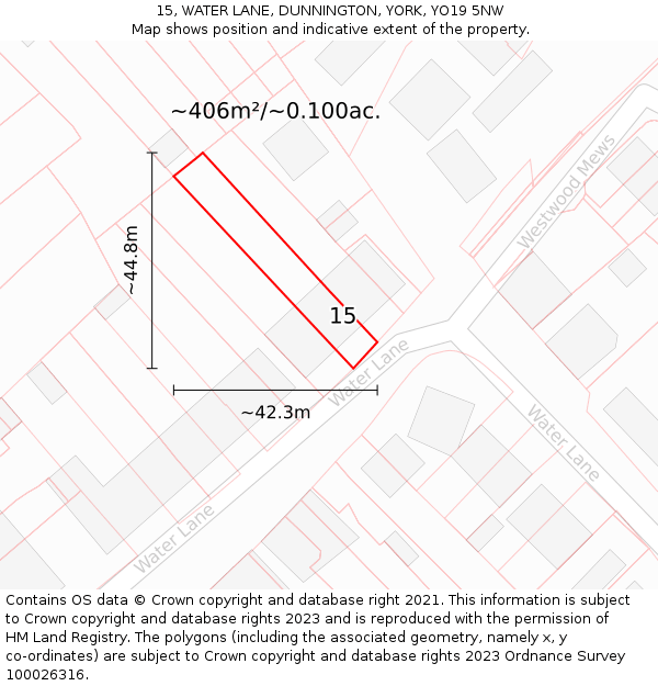 15, WATER LANE, DUNNINGTON, YORK, YO19 5NW: Plot and title map