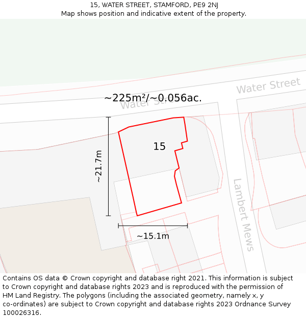 15, WATER STREET, STAMFORD, PE9 2NJ: Plot and title map