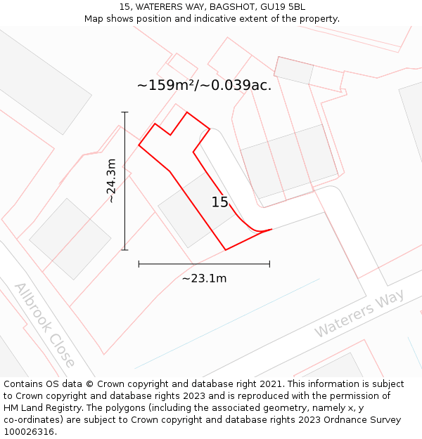 15, WATERERS WAY, BAGSHOT, GU19 5BL: Plot and title map