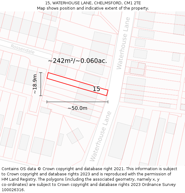 15, WATERHOUSE LANE, CHELMSFORD, CM1 2TE: Plot and title map