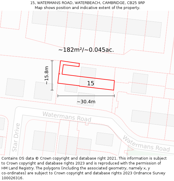 15, WATERMANS ROAD, WATERBEACH, CAMBRIDGE, CB25 9RP: Plot and title map