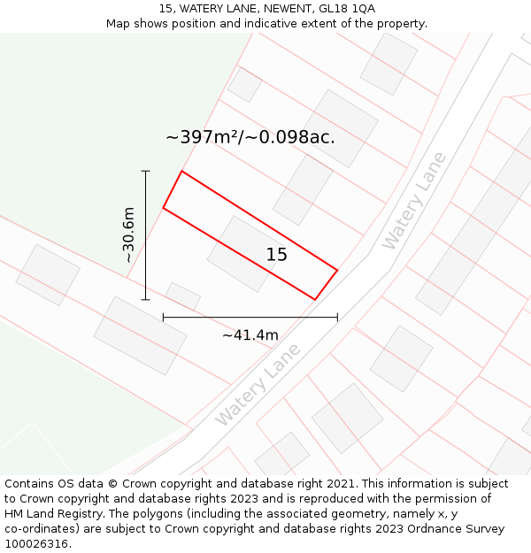 15, WATERY LANE, NEWENT, GL18 1QA: Plot and title map